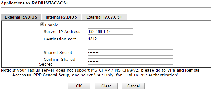 a screenshot of DrayOS RADIUS settings